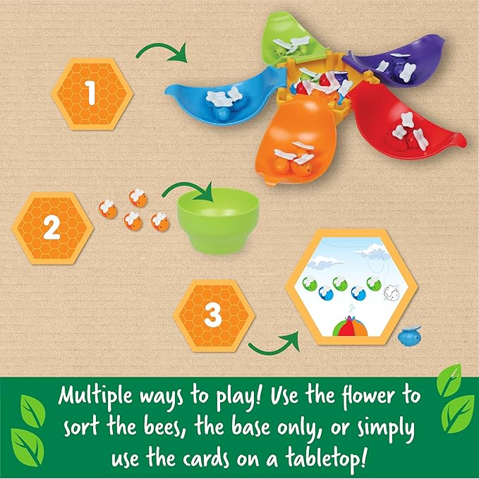 Learning Resources Blooming Balance Bees Fine Motor Sorting Eco Friendly Set - Preschool Learning Activities , Montessori Toys for Toddlers , Kids Easter Gifts, Ages 3+