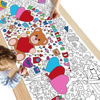 Valentines Giant Coloring Poster/Tablecloth-Valentines Day Gifts for Kids Classroom School-30 x 72 Inches Jumbo Coloring Banner Kids Crafts Games Activities Toys Decor Party Decorations