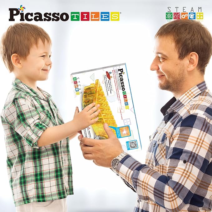 PicassoTiles Magnet Tile Motorized Car Base Self Turning Omnidirectional Truck with Light And Motor Playset Magnetic Tiles Construction Building Blocks Compatible STEM Learning Preschool Ages 3+ PTU05