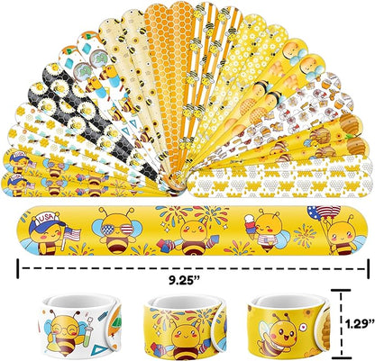 48PCS Bee Party Favors - 24PCS Tattoos & 24PCS Slap Bracelets - Honey Bee Birthday Supplies, Baby Shower Decorations, Classroom Prizes, Gifts for Girls & Kids
