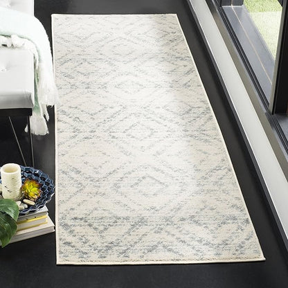 SAFAVIEH Adirondack Collection Runner Rug - 2'6" x 8', Ivory & Light Blue, Modern Diamond Distressed Design, Non-Shedding & Easy Care, Ideal for High Traffic Areas in Living Room, Bedroom (ADR131T)