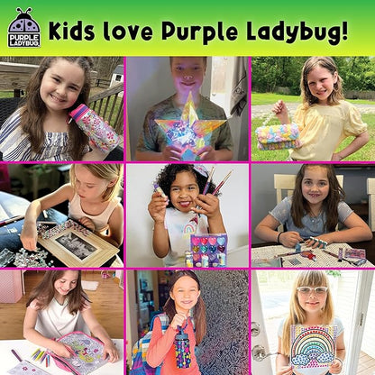 PURPLE LADYBUG Rainbow Scratch Art Paper, 79 PCS Creative Drawing Paper & Stencils - Arts and Crafts for Ages 4-12, Kids Craft Activity Set, Easter Basket Stuffers for Kids, Summer Wedding Activities