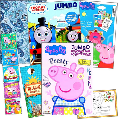 Peppa Coloring Books Stickers Activity Set - Bundle Includes Thomas The Train Coloring Book, Peppa Pig Coloring Book, Stickers, Reward Stickers, and More