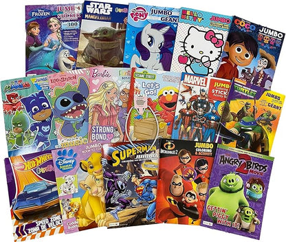 Bundle of 16 Coloring Books Kids Ages 4-8 Assortment Incl 16 Kids Activity plus Headband Books Include Games, Puzzles, Mazes, and Stickers (No Duplicates), Multicolored
