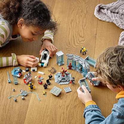 Lego Marvel Iron Man Armory Toy Building Set 76216, Avengers Gift for 7 Plus Year Old Kids, Boys & Girls, Iron Man Pretend Play Toy, Marvel Building Kit with MK3, MK25 and MK85 Suit Minifigures