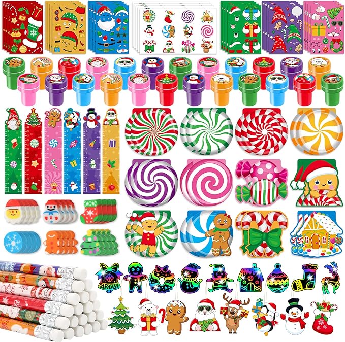 BenLouis Christmas School Stationery Set Party Favors Xmas Classroom Gift Prizes Bulk for Students Kids Holiday Stockings Pinata Filler Christmas School Goodie Bag Stuffers Decor（12set Gingerbread）