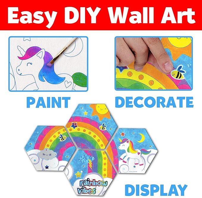 Faber-Castell Rainbow Vibes Wall Art Craft Kit - Paint and Decorate Your Own Unicorn Canvas Art, Unicorn Painting Kit for Kids, Arts and Crafts for Ages 6-8+, Purple