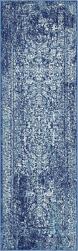 SAFAVIEH Evoke Collection Runner Rug - 2'2" x 9', Navy & Ivory, Oriental Distressed Design, Non-Shedding & Easy Care, Ideal for High Traffic Areas in Living Room, Bedroom (EVK256A)