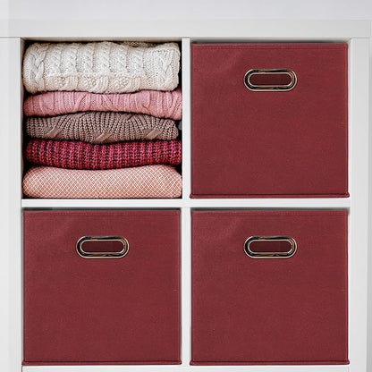 Household Essentials Foldable Fabric Storage Cubes 36-Pack – 11x11x11 Stackable Non-Woven Bins with Chipboard Sides & Grommet Handles – Closet, Shelf, Nursery, or Office Organizer – Burgundy