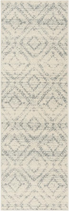 SAFAVIEH Adirondack Collection Runner Rug - 2'6" x 14', Ivory & Light Blue, Modern Diamond Distressed Design, Non-Shedding & Easy Care, Ideal for High Traffic Areas in Living Room, Bedroom (ADR131T)