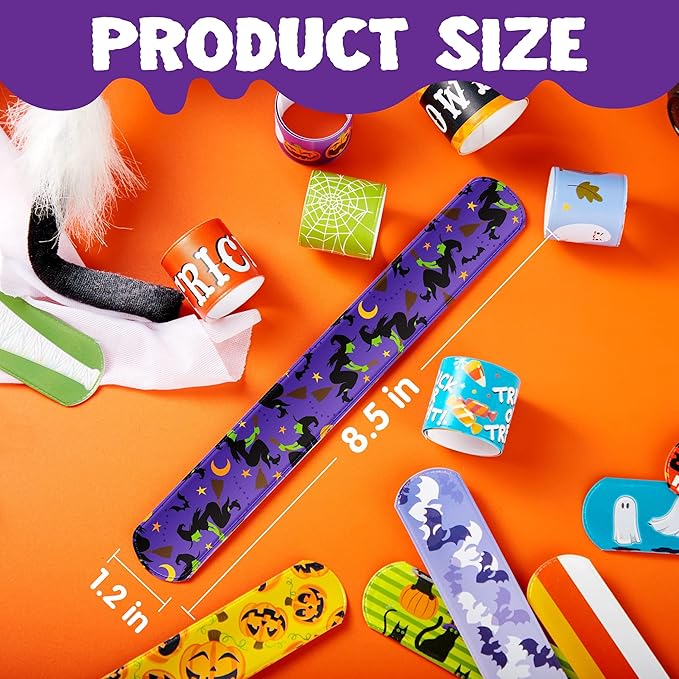 JOYIN 72 PCS Halloween Slap Bracelets for Kids, Halloween Bracelets Bulk for Girls Boys Gifts, Friendship Bracelets Snap Bracelets for Halloween Party Favors Goodie Bag Fillers, Classroom Favors