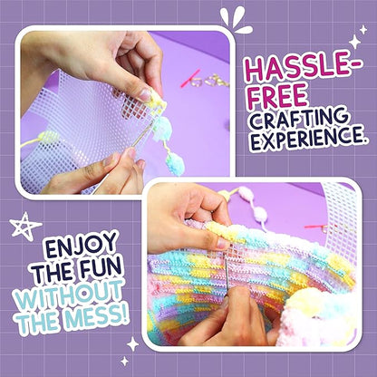 PURPLE LADYBUG Make Your Own Pom Pom Purse Kit – Arts and Crafts for Kids Ages 6-8, Girl Gift Ideas for Ages 6-10, Birthday or Easter Gifts for Girls