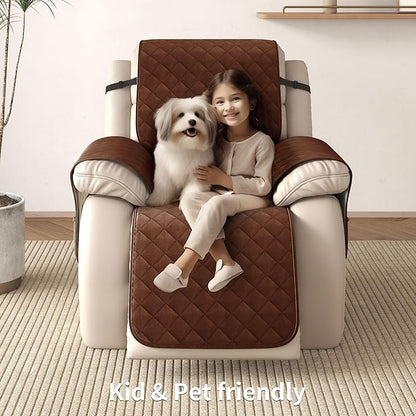 CHUN YI Recliner Chair Cover, Non-Slip Recliner Covers That Stay in Place, Washable Lazy Boy Recliner Covers with Pockets, Water Resistant Recliner Slipcover for Pets (Chocolate, Large Recliner)