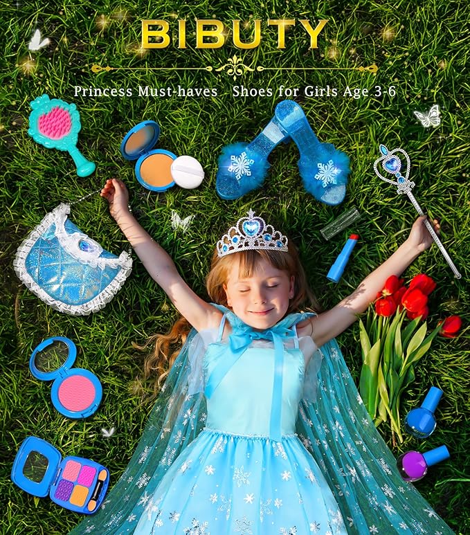 Kids Makeup Kit for Girls Princess Dress Up for Girls, BIBUTY Pretend Play Fake Makeup Set Toy for Girls with Princess Dress Costume Princess Shoes Crown, Princess Toy Gift for 3-6 Toddler Little Girl
