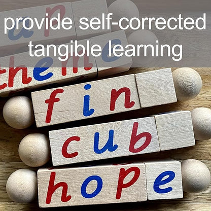 Silent E Reading Blocks - Teach Magic E to Preschoolers - Sight Word Educational Early Reader Wooden Twist Toy