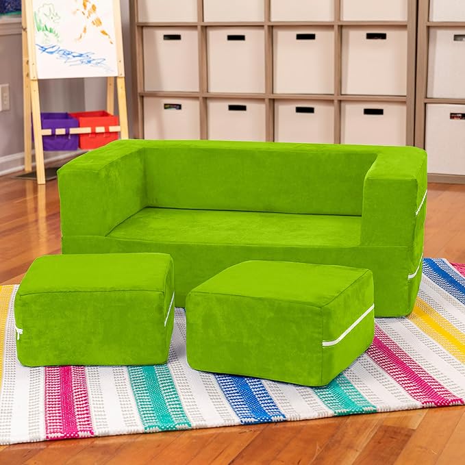 Jaxx Zipline Kids Modular Loveseat & Ottomans/Fold Out Lounger, Lime