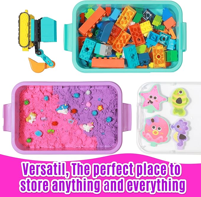 Carolart 3 Pack,Empty Sensory Bin,13.5 Inch Storage Container,Portable Plastic Storage Bins, Stackable Play Tray for toys,arts,crafts and sand.