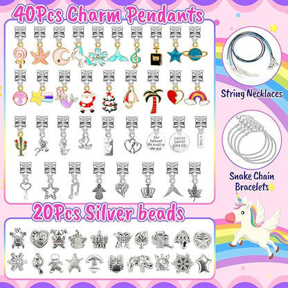 AMAZING TIME 130 Pcs Charm Bracelet Making Kit, Jewelry Toy for Girl Age 8-12 Beads Craft Set for 5 6 7 8 9 10 11 12 Year Old Teenage Birthday Gift