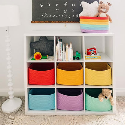 OrganiHaus Rainbow Basket - Colorful Woven Storage Basket for Playroom, Nursery & Classroom Decor & Toy Storage, 15x9x10