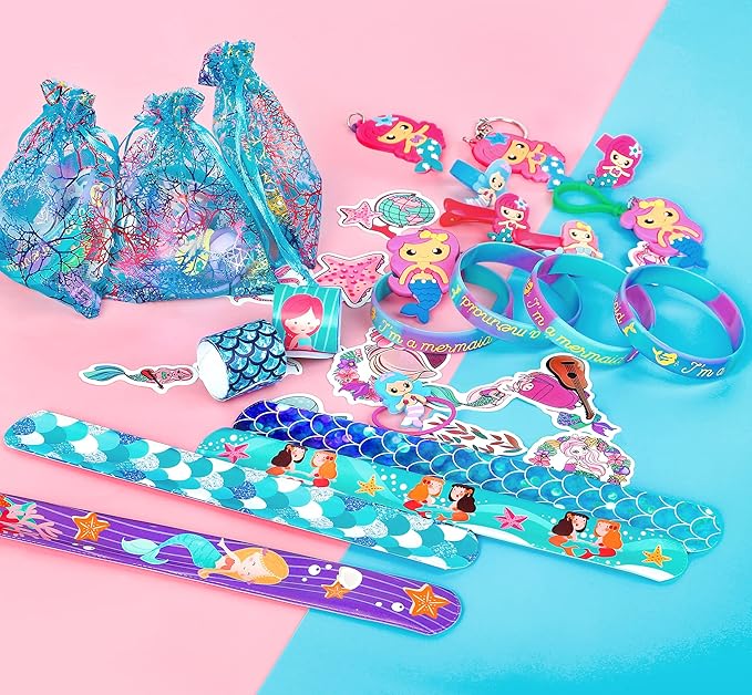 134Pcs Mermaid Party Favors for Kids, Mermaid Birthday Party Decorations Toys for Girls, Goodie Bag Pinata Gifts for Classroom Prizes