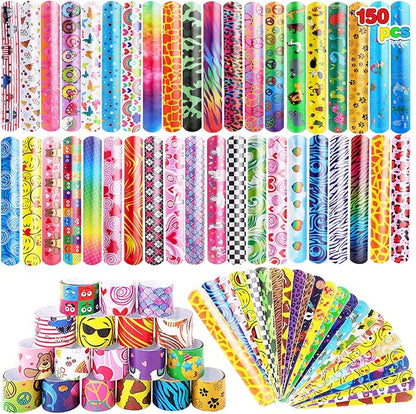 150 Pcs Slap Bracelets,Colorful Slap Bracelets Wristbands with Animal Hearts Print Design,Party Favors Slap Bracelets Bulk for Boys Girls Birthday Party Supplies