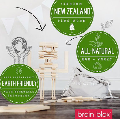 Natural Wooden Blocks for Kids Ages 4-8 - Montessori Blocks for Hands-on Learning - STEM and Architecture for Kids (100 Building Blocks)
