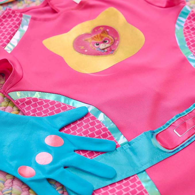 Disney Junior SuperKitties Ginny Dress Up Costume Set, 5-Piece Superhero Role Play Outfit with Mask, Gloves & Tail, Size 4–6X, Kids Ages 3 and Up by Just Play, Kids Toys for Ages 3 Up by Just Play