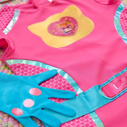 Disney Junior SuperKitties Ginny Dress Up Costume Set, 5-Piece Superhero Role Play Outfit with Mask, Gloves & Tail, Size 4–6X, Kids Ages 3 and Up by Just Play, Kids Toys for Ages 3 Up by Just Play