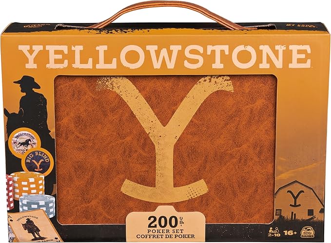 Spin Master Games, Yellowstone, 200-Piece Poker Set with Custom Carrying Case, Dealer & Betting Poker Chips Card Deck, Yellowstone Merchandise, for Adults 16 and up