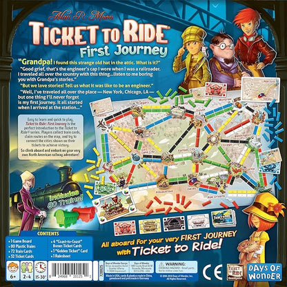 Ticket to Ride First Journey - Kids Train Board Game for Families, Strategy for Children, Board Games for Kids, Family Fun for Children & Families, 2-4 Players Ages 6+, 15-30 Min