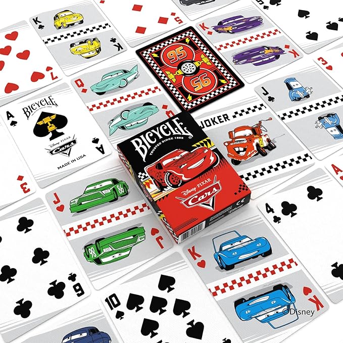 Bicycle Disney & Pixar Cars Playing Cards – Kids Card Game Featuring Lightning McQueen, Durable Deck for Family Game Night, Travel & Party