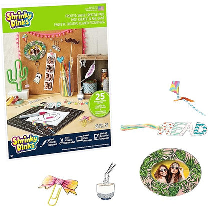 Just Play Shrinky Dinks Creative Pack, 25 Sheets Frosted White, Kids Art and Craft Activity Set, Kids Toys for Ages 6 Up, Large