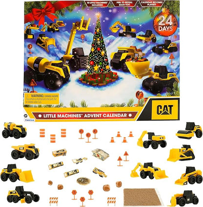 CAT Construction Toys, Little Machines Advent Calendar - Kids Toys for Ages 3 and Up - 24 Piece Set with 10 Little Machines Vehicles & Magic Insta-Dirt!