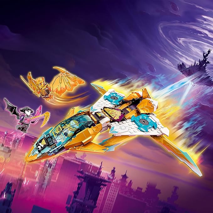 LEGO NINJAGO Zane's Golden Dragon Jet, 71770 Toy Plane Set, Birthday Gift Idea for Kids, Boys and Girls 7 Plus Years Old with Cole & Zane Minifigures