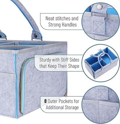 Mr. Pen- Baby Diaper Caddy Organizer, 2 Pack, Blue Inside, Large Baby Caddy Organizer with Handle, Collapsible & Portable