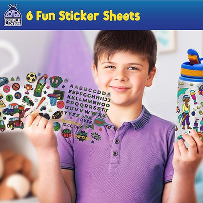 PURPLE LADYBUG Decorate Your Own Water Bottle for Boys - Crafts for Boys Ages 6-8, Birthday Gift for 5-10 Year Old Boy, Easter Gifts for Kids Boys, Valentines Day Gift