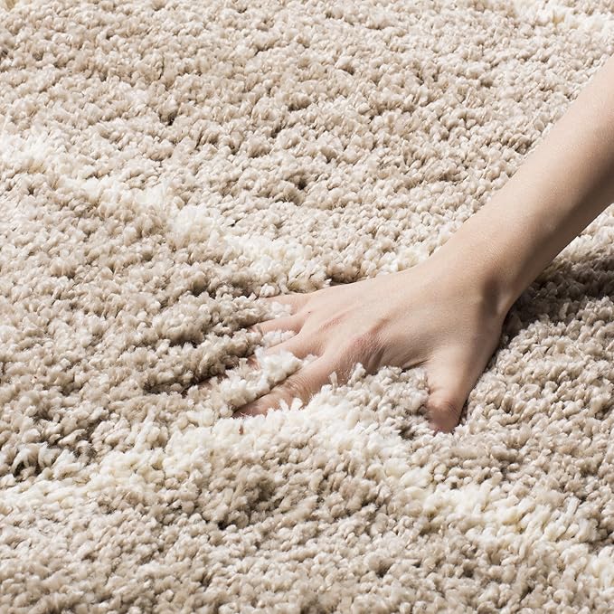 SAFAVIEH Hudson Shag Collection Runner Rug - 2'3" x 12', Beige & Ivory, Trellis Design, Non-Shedding & Easy Care, 2-inch Thick Ideal for High Traffic Areas in Living Room, Bedroom (SGH280S)