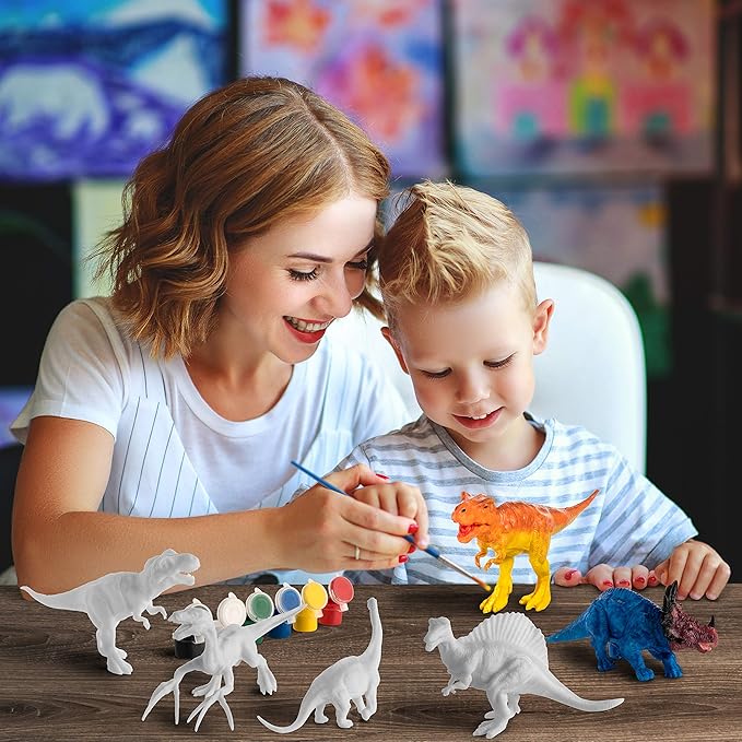 STEM.org Dinosaur Painting Kit for Kids with Dino Trivia-Dinosaur Crafts for Kids Ages 3-5 + w/ 2T-Rex Dinosaur Set - Screen Free, Educational Dinosaur Gifts for Boys, Dino Art Projects for Kids 4-6