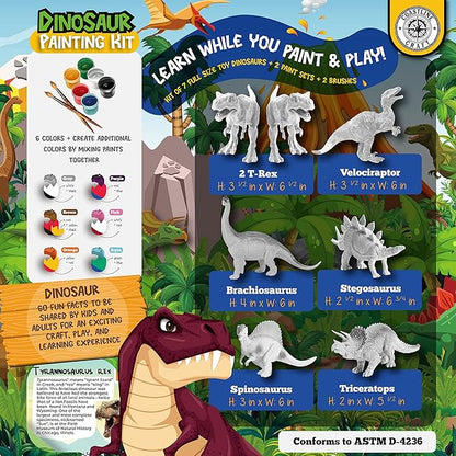 STEM.org Dinosaur Painting Kit for Kids with Dino Trivia-Dinosaur Crafts for Kids Ages 3-5 + w/ 2T-Rex Dinosaur Set - Screen Free, Educational Dinosaur Gifts for Boys, Dino Art Projects for Kids 4-6