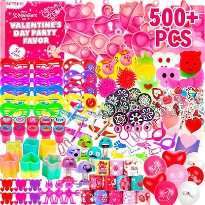 500+ Pcs Valentine's Day Party Favors Toy Assortment Set Valentine Goodie Bag Stuffers Valentine Prizes Rewards Bulk for Kids Students Valentine Party Favors Treats School Classroom Gift Exchange