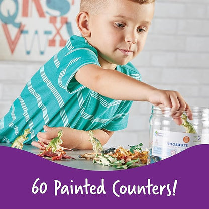 Learning Resources Dinosaur Counters, Set of 60 Colored Dinosaurs, Fine Motor Toy, Ages 3+, multi-color
