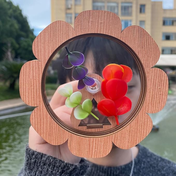 Natural DIY Kaleidoscope Kit, New Wooden Magic Rotating Kaleidoscope Making Set for Nature Lovers, Best Gift, Outdoor Classic Handmade Education Toys for Kids (1 Pcs Flower)