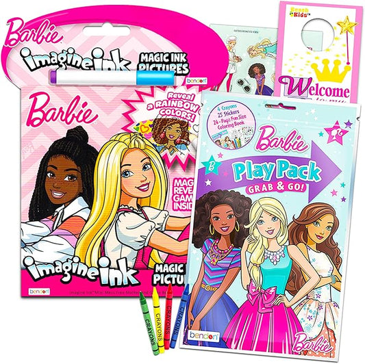 Girl Barbie Coloring Books Activity Bundle - 2 Pack Barbie Imagine Ink Coloring Book with Barbie Mini Coloring Book and Barbie Stickers (Barbie Party Supplies) , Barbie Gifts