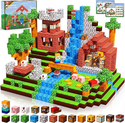Annexfun Magnetic Blocks-100PCS Grassland Building Blocks Set, Kids Classroom Sensory Toy, STEM Learning, Construction Stacking Toy for Kids 3+ Boys & Girls Easter Christmas Birthday Gifts