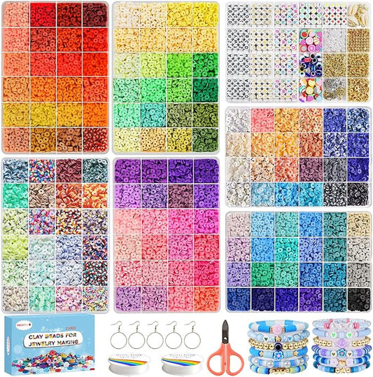 Redtwo 23000 Pcs Clay Beads Bracelet Making Kit 144 Colors 7 Boxes Flat Polymer Heishi Beads Set for Friendship Jewelry Making with Pendant Charms Crafts Gifts for Girls Ages 6-12 Kids Adults