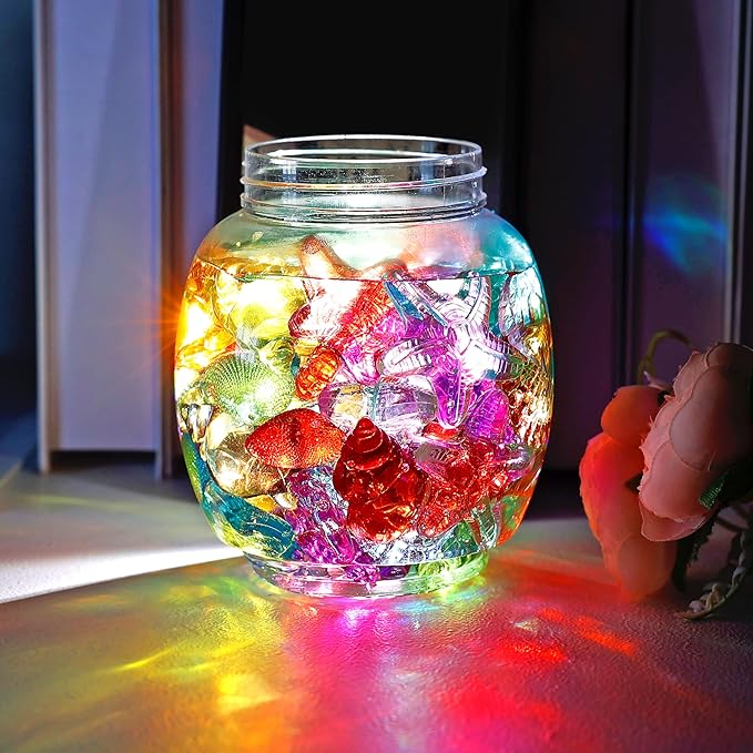 HAPTIME 100 Pcs Sensory Bin Filler, Diving Gem Pool Toys for Kids, Plastic Seashells Under The Sea, Little Mermaid Table Decorations, Sea Shells for Crafting, Vase Filler