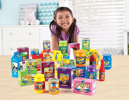 Learning Resources A to Z Alphabet Groceries - 31 Pieces, Ages 3+ Pretend Play Food for Toddlers, Preschool Learning Toys, Kitchen Play Toys for Kids, Supermarket Toys, Letter Recognition Toys