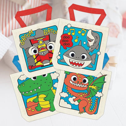 12 Pieces Kids Coloring Goodie Bags, Reusable Canvas Bag, Cute Art Party Favors, Color Your Own Bags for DIY Painting Birthday Carnival Celebration, Party Supplies Gift, Boys