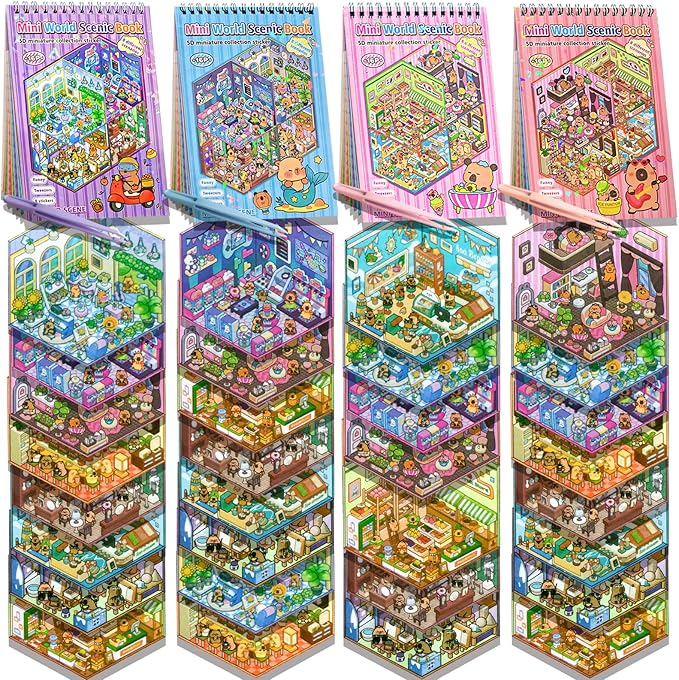 32 Sets (1200+) DIY 3D Stickers for Kids & Adults with 4 Sticker Books, Make Your Own Houses, Buildings, Shops & Amusement Park Scenes for Parties, Birthdays & Gifts