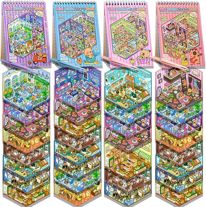 32 Sets (1200+) DIY 3D Stickers for Kids & Adults with 4 Sticker Books, Make Your Own Houses, Buildings, Shops & Amusement Park Scenes for Parties, Birthdays & Gifts